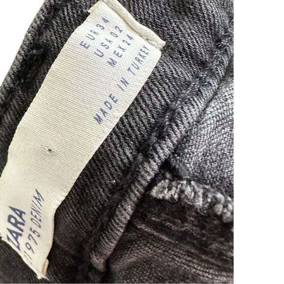 Zara 1975 denim black ripped jeans faux snakeskin side accents size 2 - Picture 10 of 10